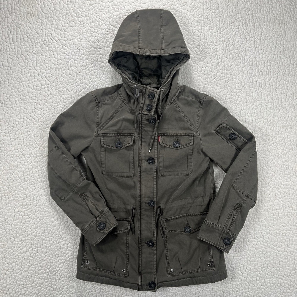 Levi's Field‎ Jacket Women's M Hood Quilted Lining Military Streetwear Grunge